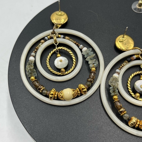 Gas Bijoux Alexia Drop Hoop Beaded Boho Gold Plated Earrings Earrings - Picture 8 of 16